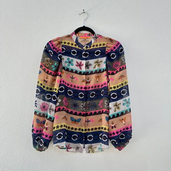 Vilagallo Womens Button Front Long Sleeve Top Size 38 Whimsical Fairy Sheer - Picture 8 of 16